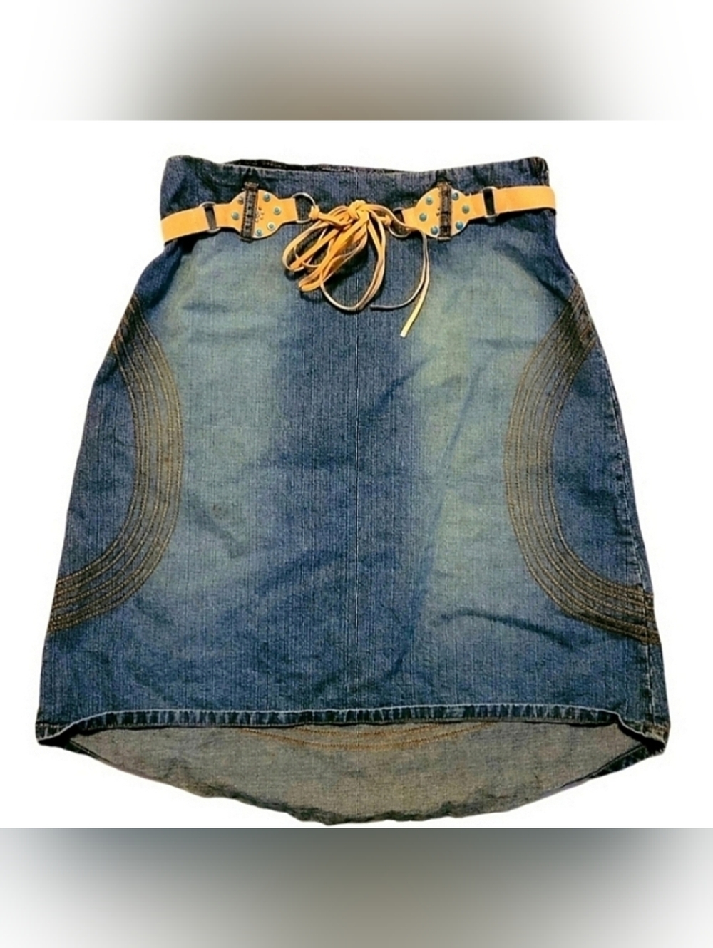 VTG Gloria Western Hi Low Denim Skirt Sz 10